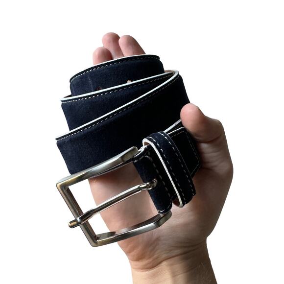 Marco Federici Navy Blue Suede White Trim Belt Size IT46 US36